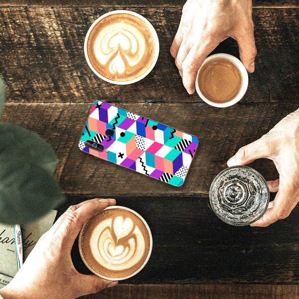 Samsung Galaxy A60 TPU Hoesje Blokken Kleurrijk