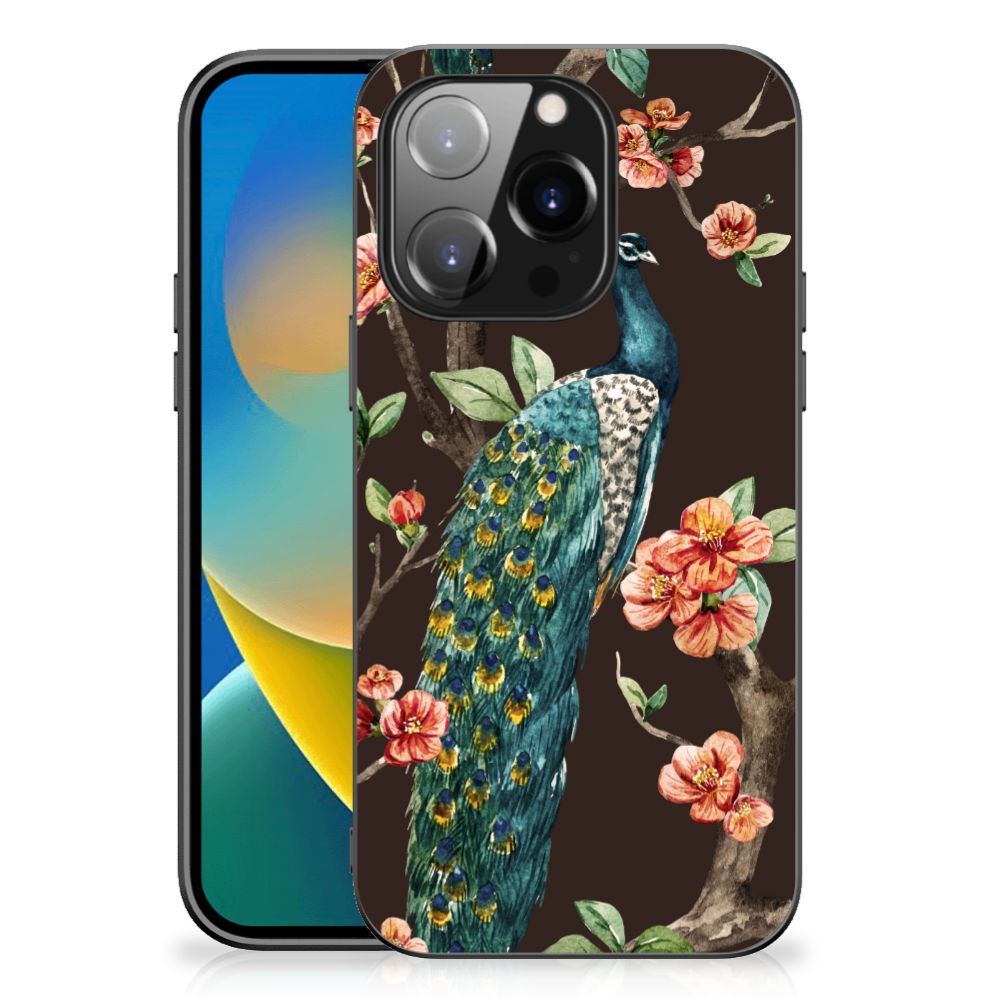 iPhone 14 Pro Dierenprint Telefoonhoesje Pauw met Bloemen B2C Telecom