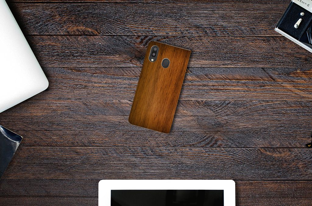 Samsung Galaxy M20 Book Wallet Case Donker Hout