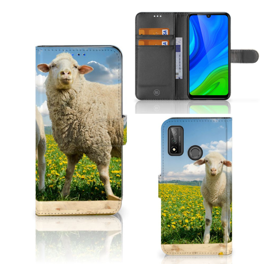 Huawei P Smart 2020 Telefoonhoesje met Pasjes Schaap en Lammetje