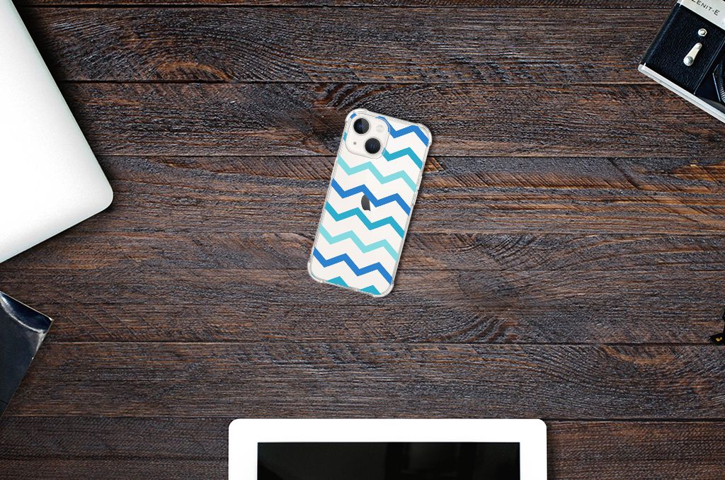 iPhone 13 Doorzichtige Silicone Hoesje Zigzag Blauw B2C Telecom