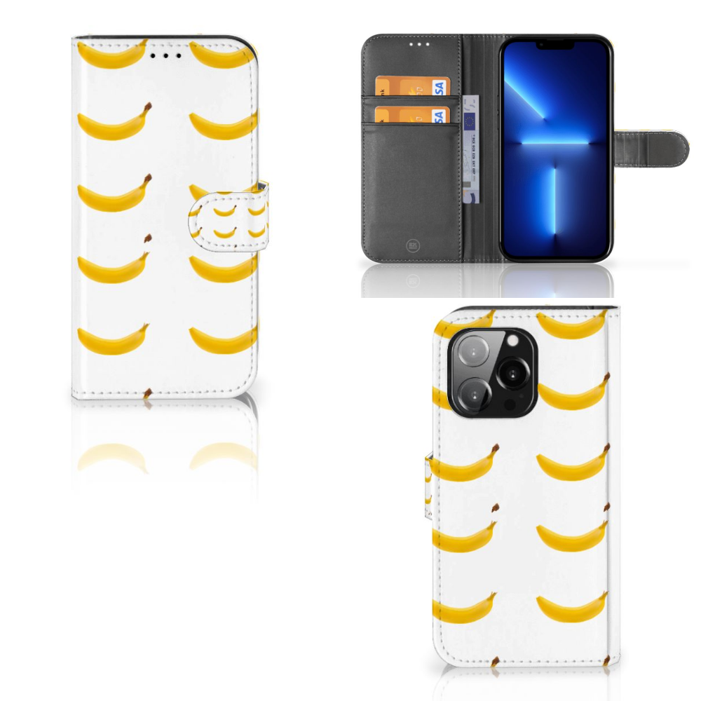 iPhone 13 Pro Book Cover Banana met een vrolijke banaan design 🍌, perfect voor energieke smartphone gebruikers.