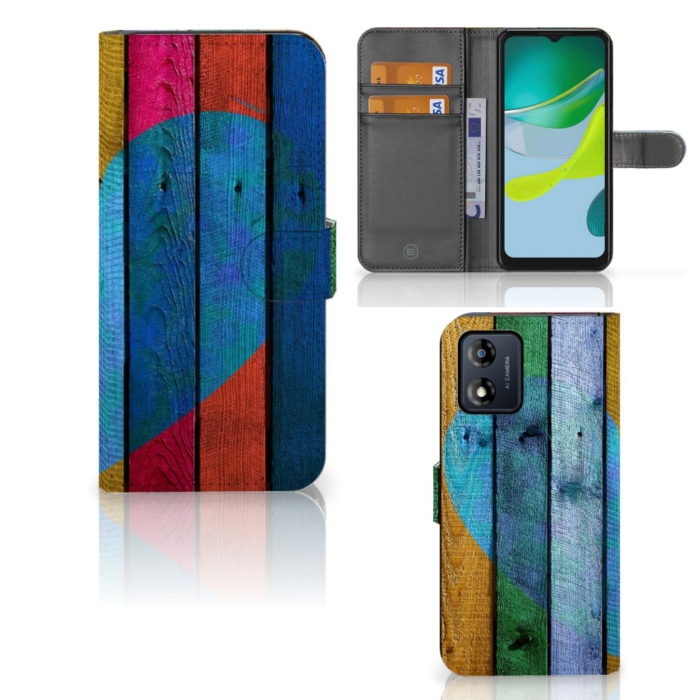 Motorola Moto E13 4G Book Style Case Wood Heart - Cadeau voor je Vriend