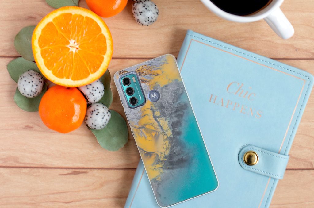 Motorola Moto G60 TPU Siliconen Hoesje Marble Blue Gold B2C Telecom