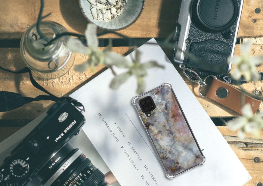 Samsung Galaxy A12 Anti-Shock Hoesje Marmer Grijs - B2C Telecom