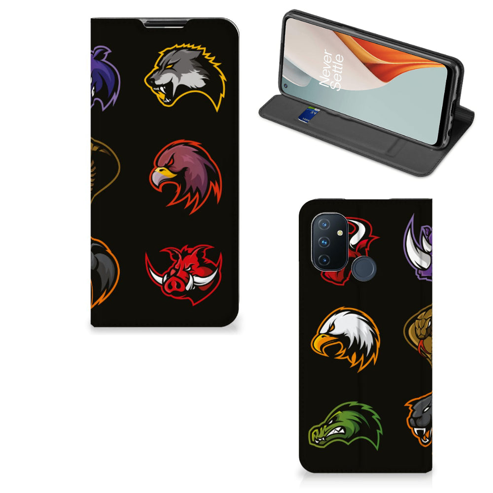 OnePlus Nord N100 Magnet Case Cartoon with various animal head designs on a black background