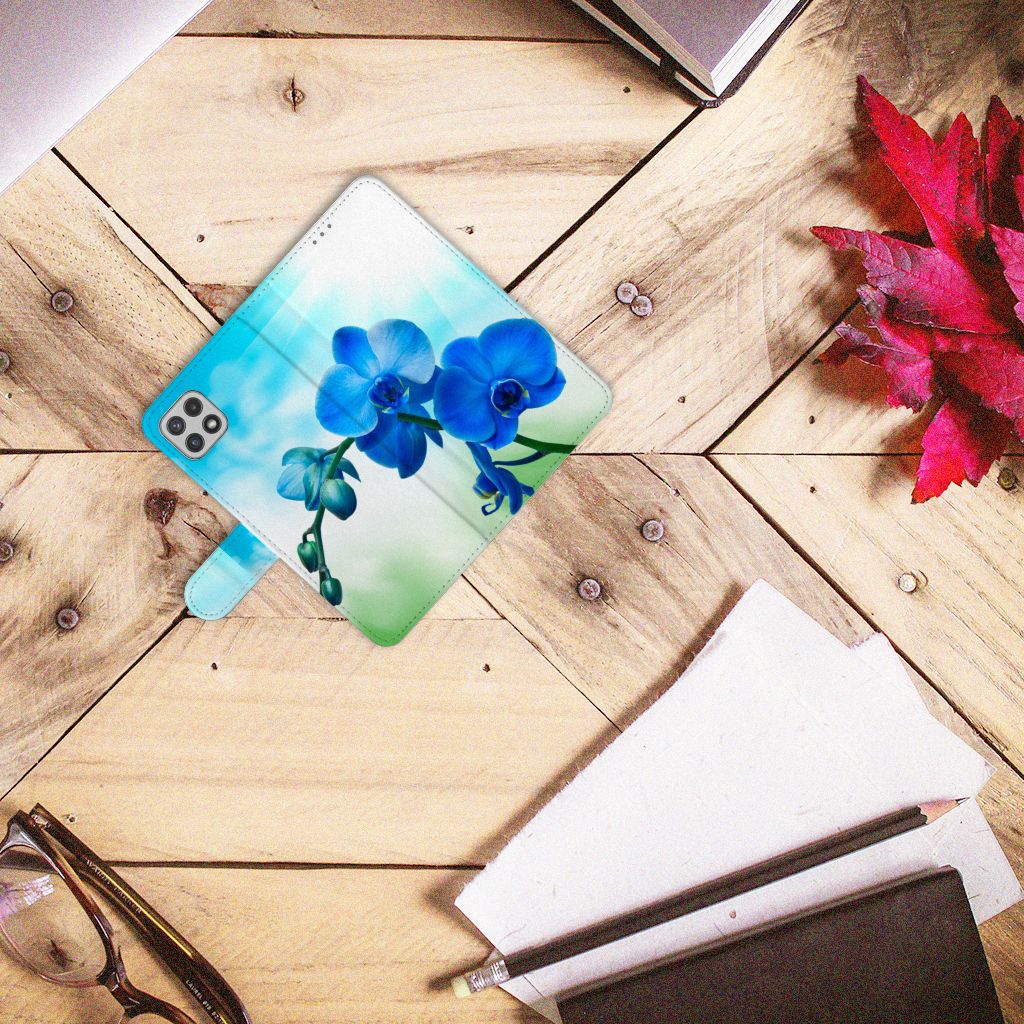 Samsung Galaxy A22 5G Hoesje Orchidee Blauw - Cadeau voor je Moeder