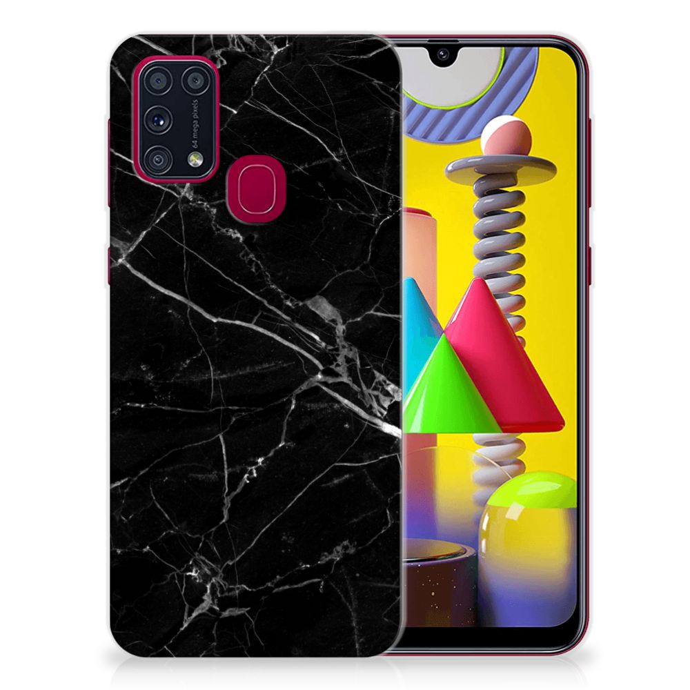 Samsung Galaxy M31 TPU Siliconen Hoesje Marmer Zwart - Origineel Cadeau Vader