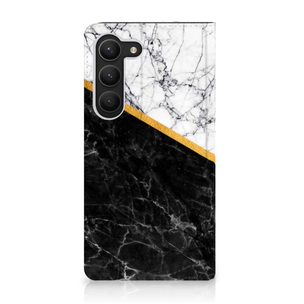 Samsung Galaxy S23 Standcase Marmer Wit Zwart - Origineel Cadeau Man - B2C Telecom