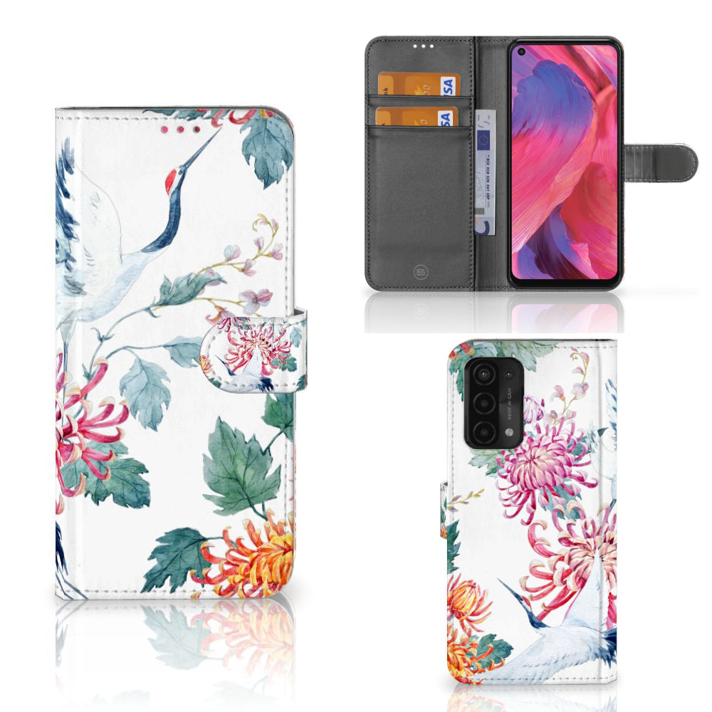 OPPO A54 5G | A74 5G | A93 5G Telefoonhoesje met Pasjes Bird Flowers