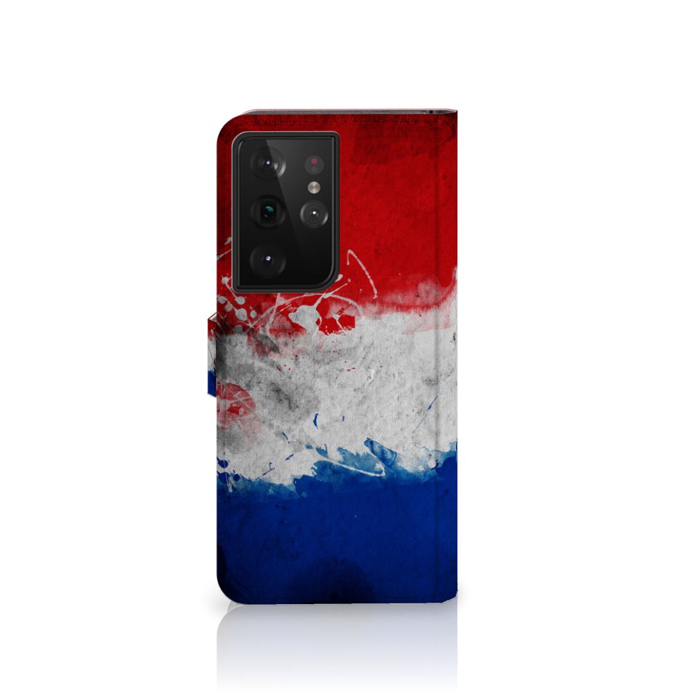 Samsung Galaxy S21 Ultra Bookstyle Case Nederland met artistiek design van de Nederlandse vlag.