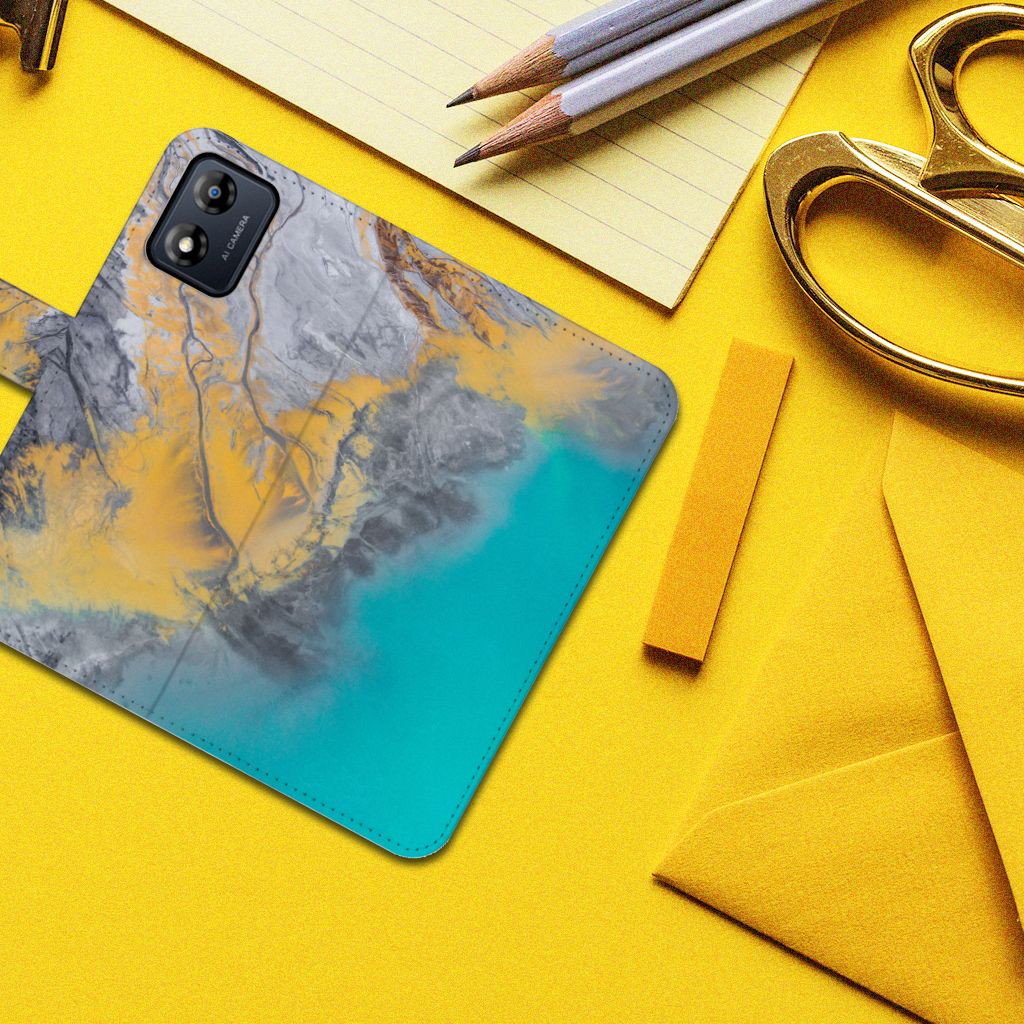 Motorola Moto E13 4G Bookcase Marble Blue Gold