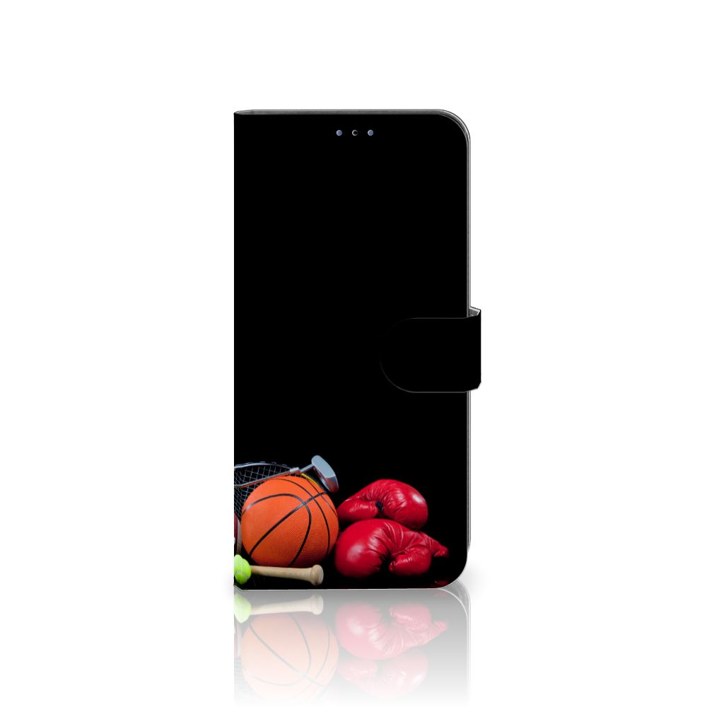 Samsung Galaxy A03s Wallet Case met Pasjes Sports met sportafbeeldingen zoals basketbal en bokshandschoenen.