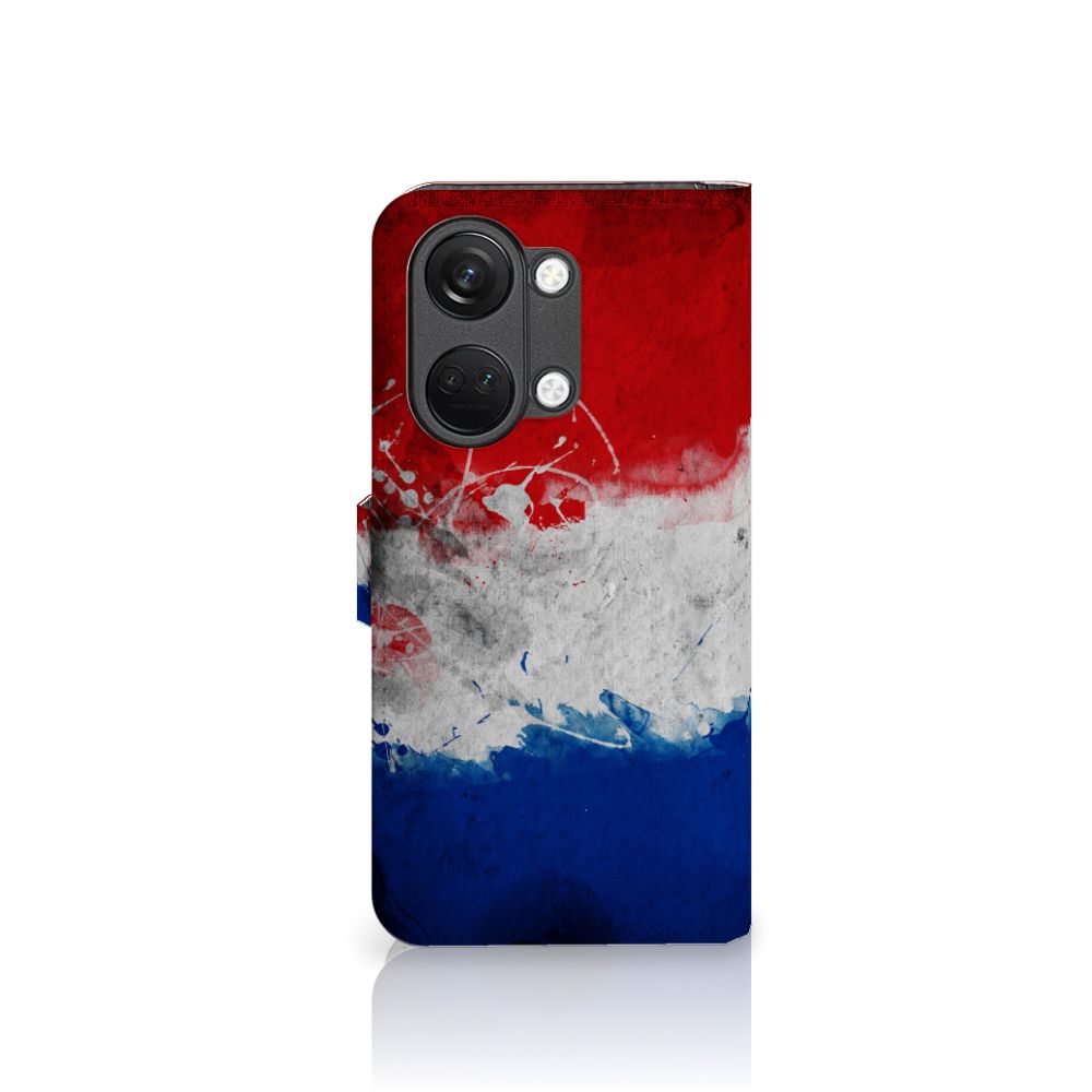 OnePlus Nord 3 Bookstyle Case Nederland met artistiek Nederlandse vlag ontwerp.