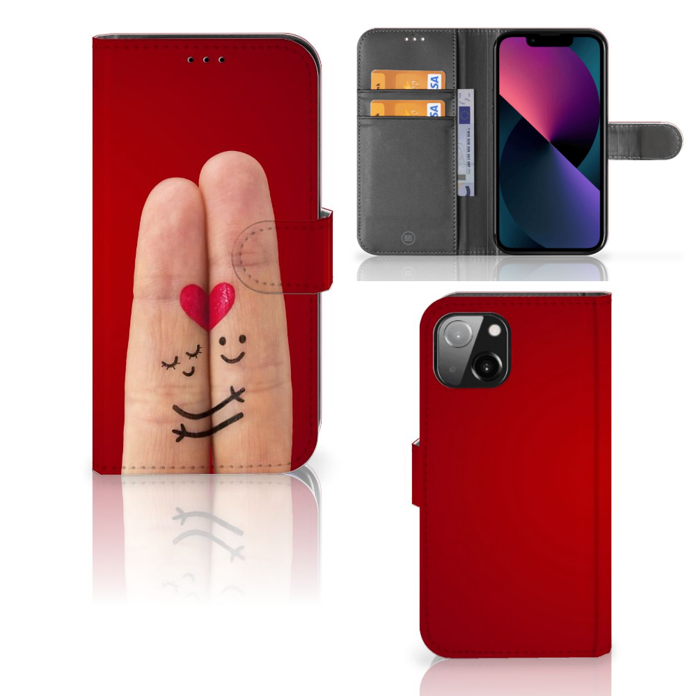 Apple iPhone 13 Wallet Case met Pasjes Liefde - Origineel Romantisch Cadeau met handillustratie en hart ❤️.