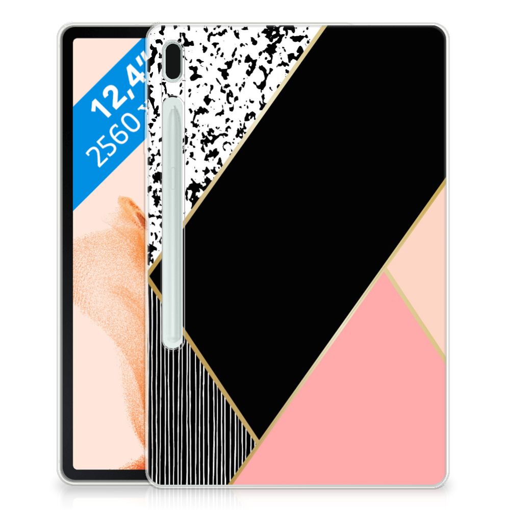 Samsung Galaxy Tab S7FE Back Cover Zwart Roze Vormen - B2C Telecom