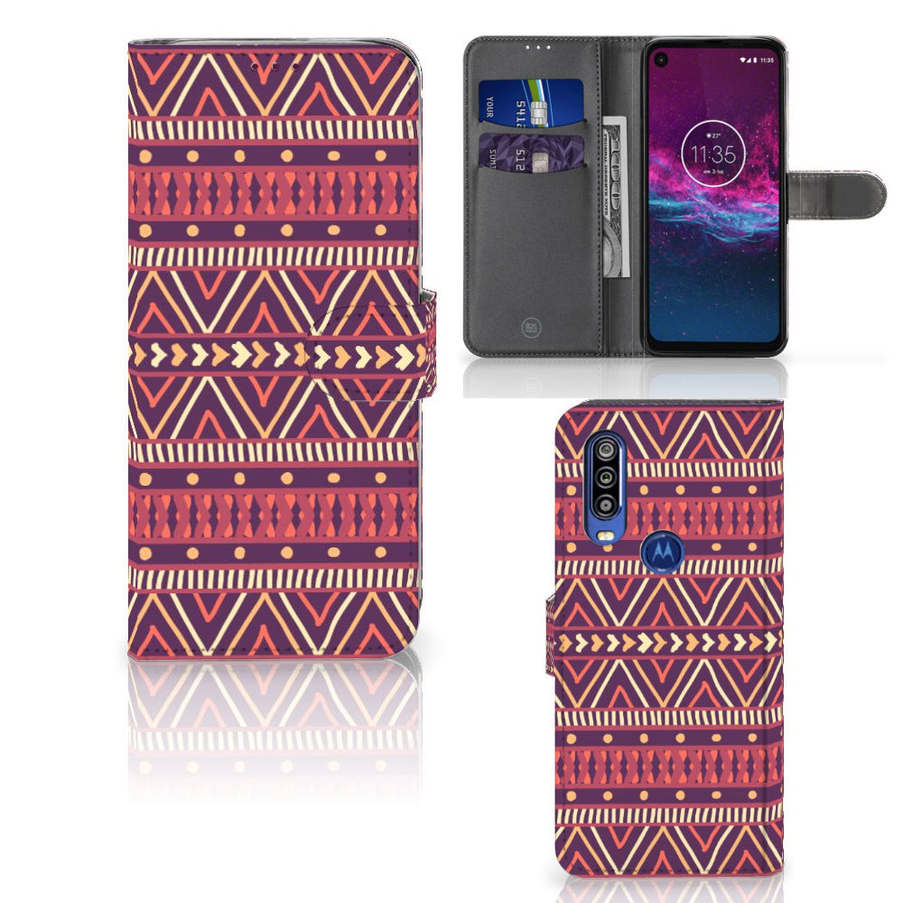 Motorola One Action Telefoon Hoesje Aztec Paars