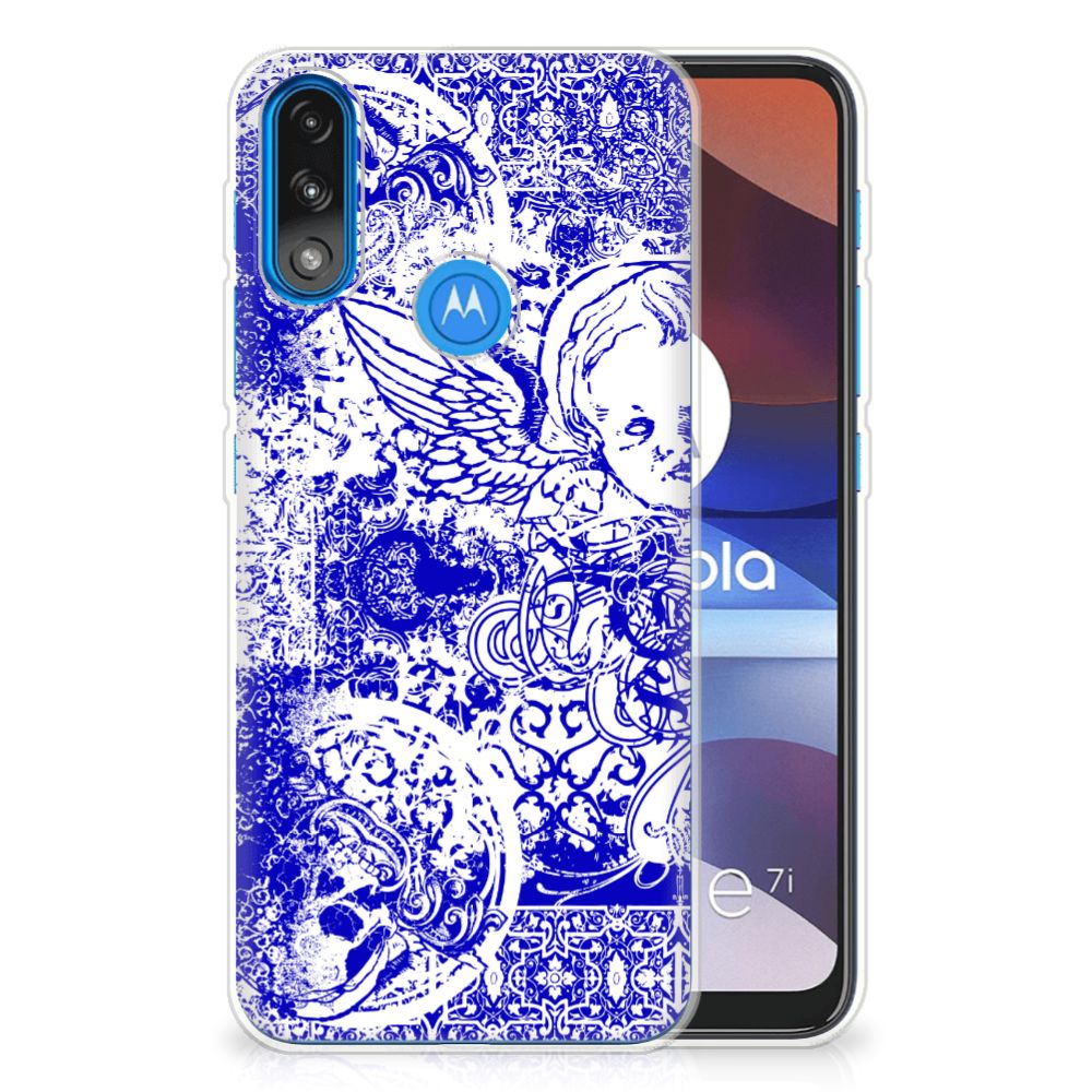 Silicone Back Case Motorola Moto E7/E7i Power Angel Skull Blauw