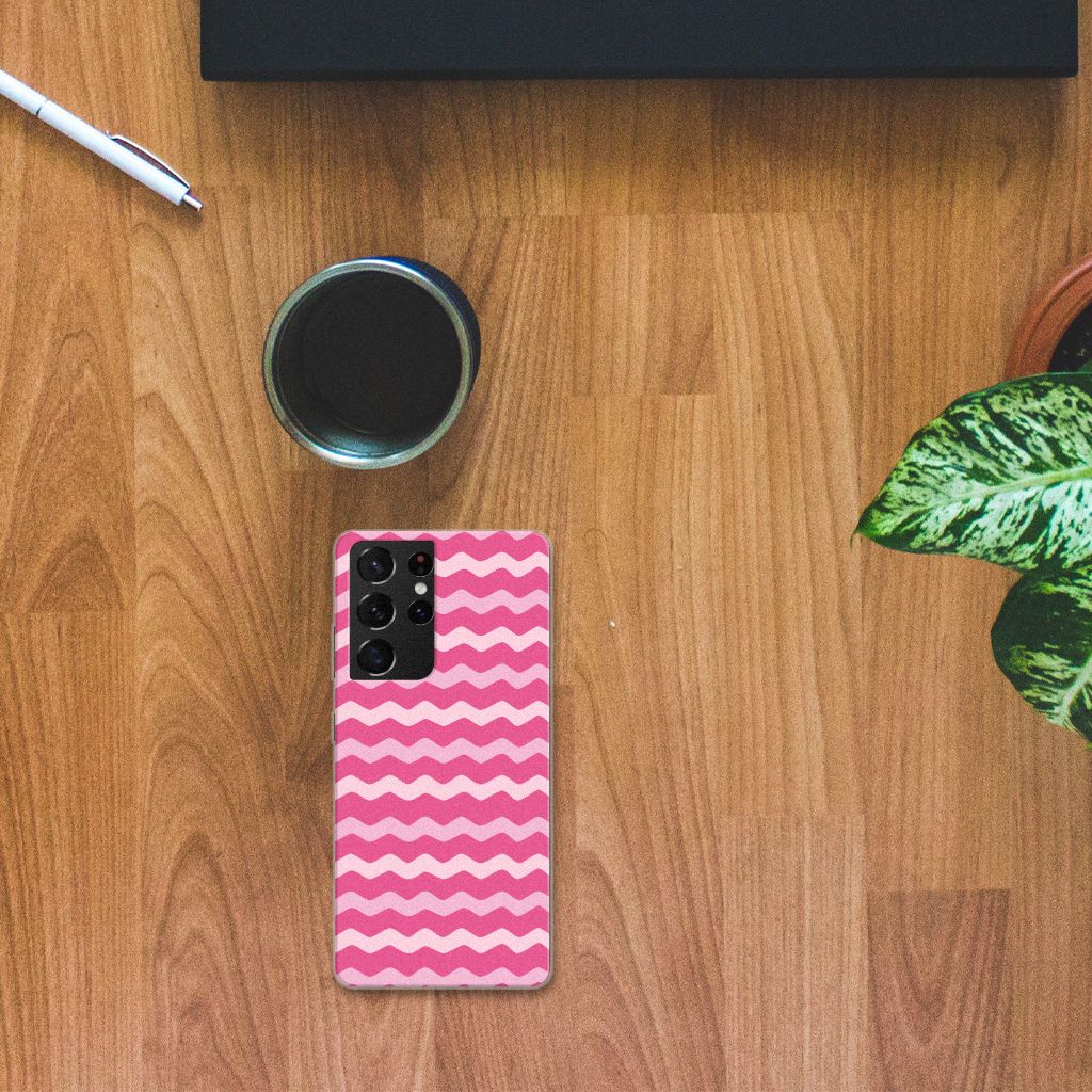 Samsung Galaxy S21 Ultra TPU bumper Waves Pink B2C Telecom