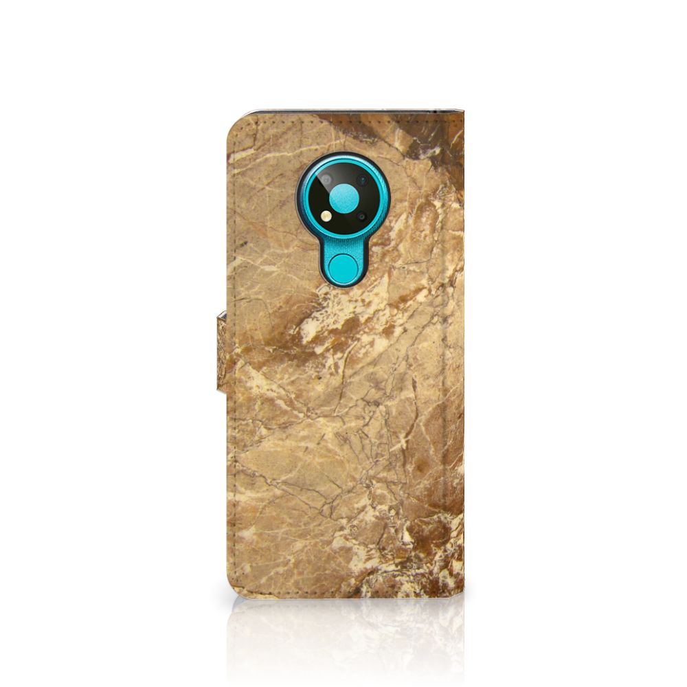 Nokia 3.4 Bookcase Marmer Creme met luxe marmerlook en bevestigd TPU-siliconen voor optimale bescherming.