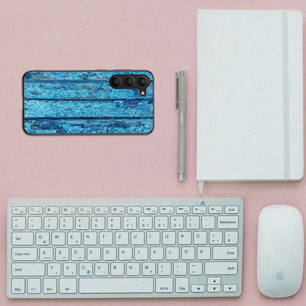 Samsung Galaxy S23 Plus Houten Print Telefoonhoesje Wood Blue B2C Telecom