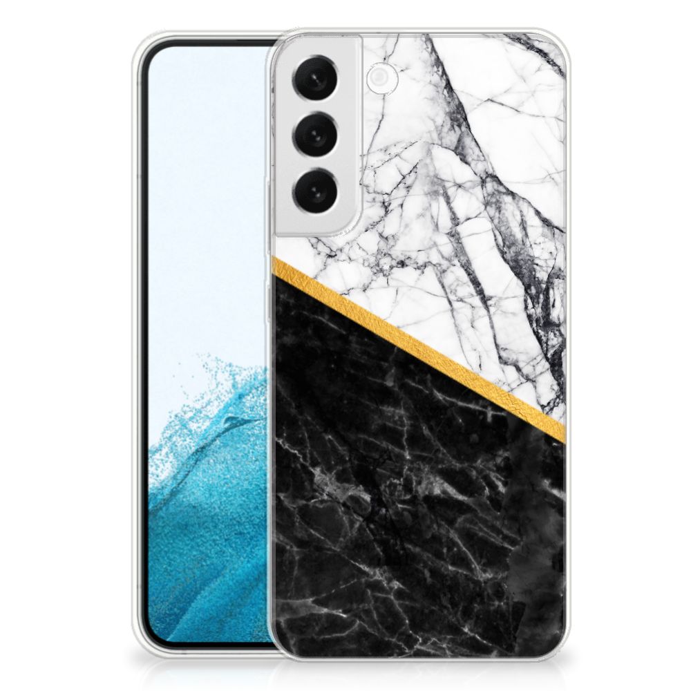 Samsung Galaxy S22 Plus TPU Siliconen Hoesje Marmer Wit Zwart - Origineel Cadeau Man