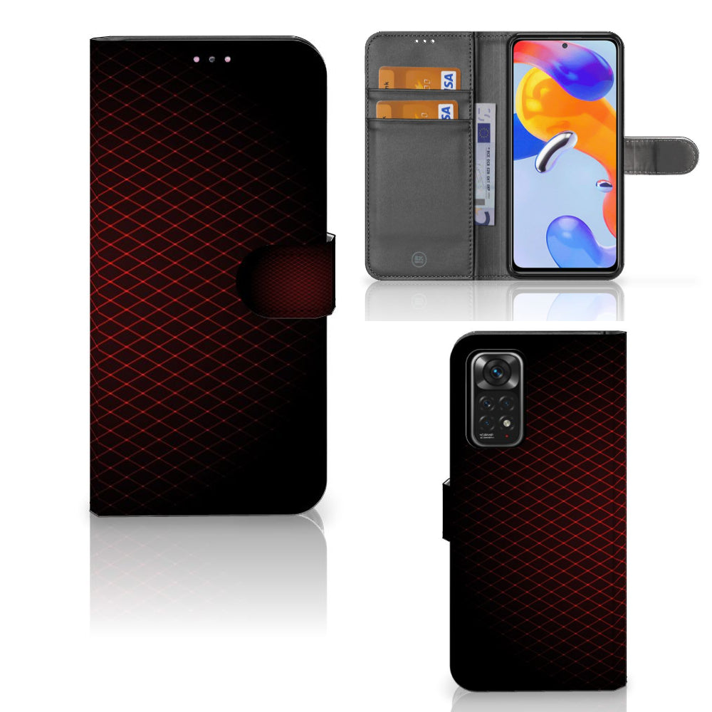 Xiaomi Redmi Note 11 Pro 5G/4G Telefoon Hoesje Geruit Rood met ruimte voor 3 pasjes aan beide zijden bedrukt.