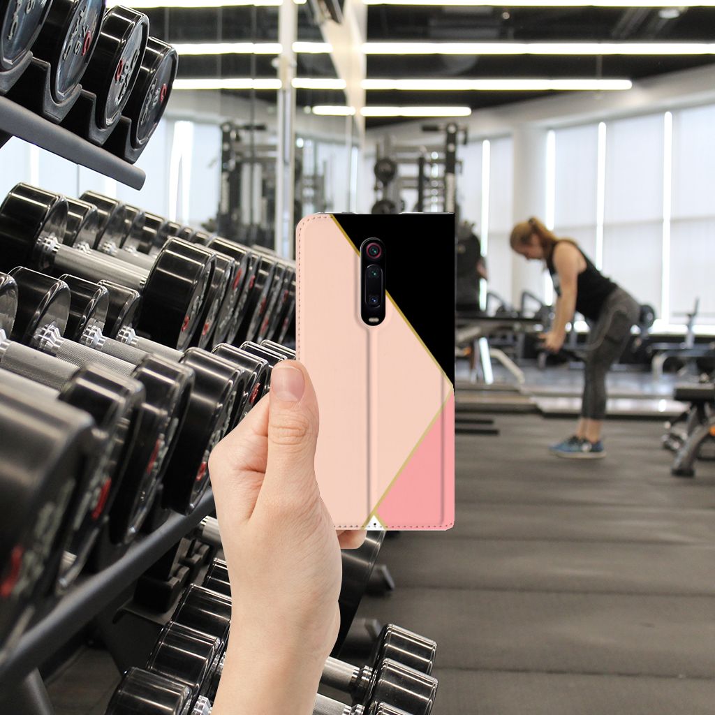 Xiaomi Redmi K20 Pro Stand Case Zwart Roze Vormen - B2C Telecom