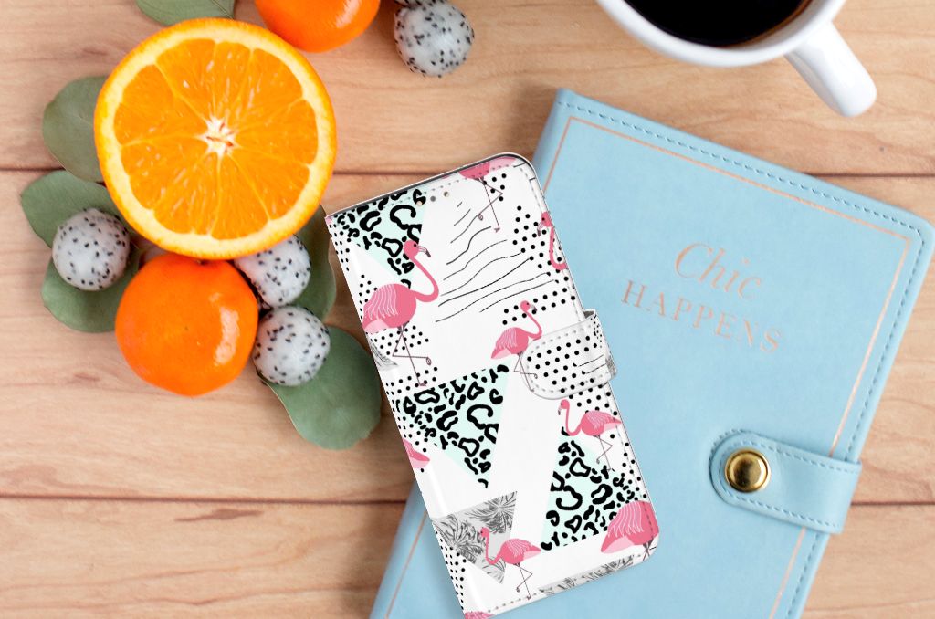 OPPO A15 Telefoonhoesje met Pasjes Flamingo Triangle
