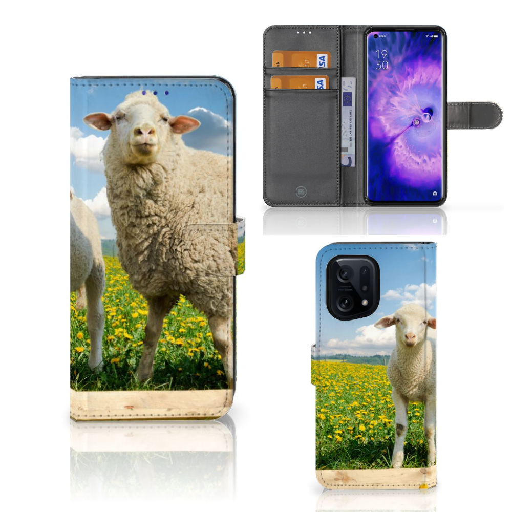 OPPO Find X5 Telefoonhoesje met Pasjes Schaap en Lammetje