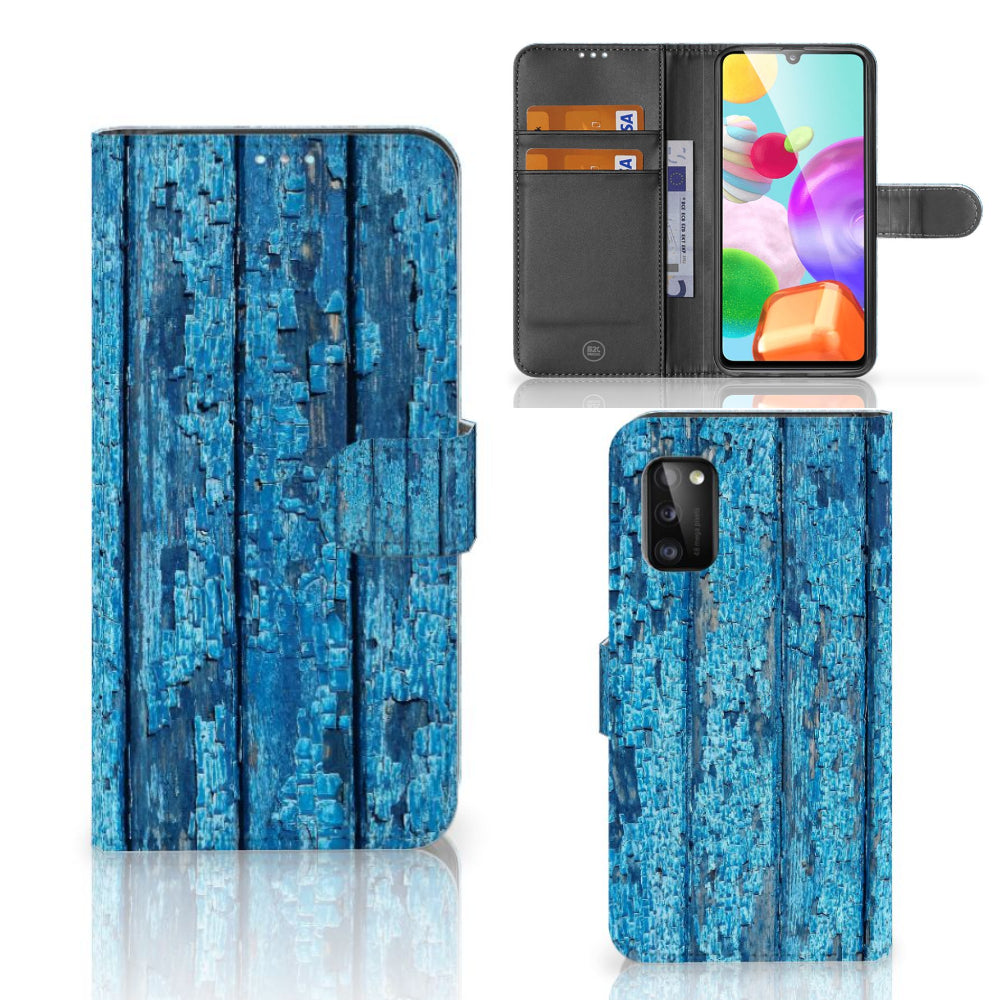 Samsung Galaxy A41 Book Style Case Wood Blue