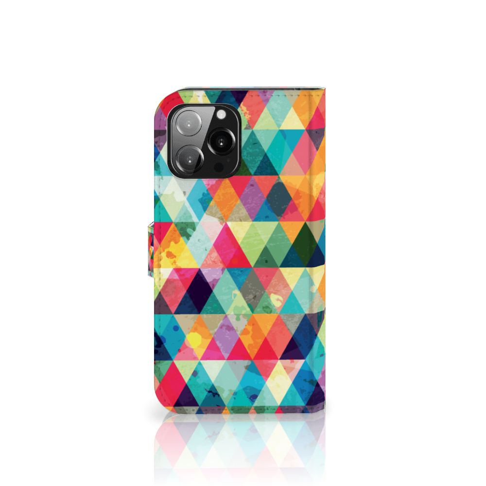 iPhone 13 Pro Max Telefoon Hoesje Geruit met kleurrijke driehoekige patronen 🎨