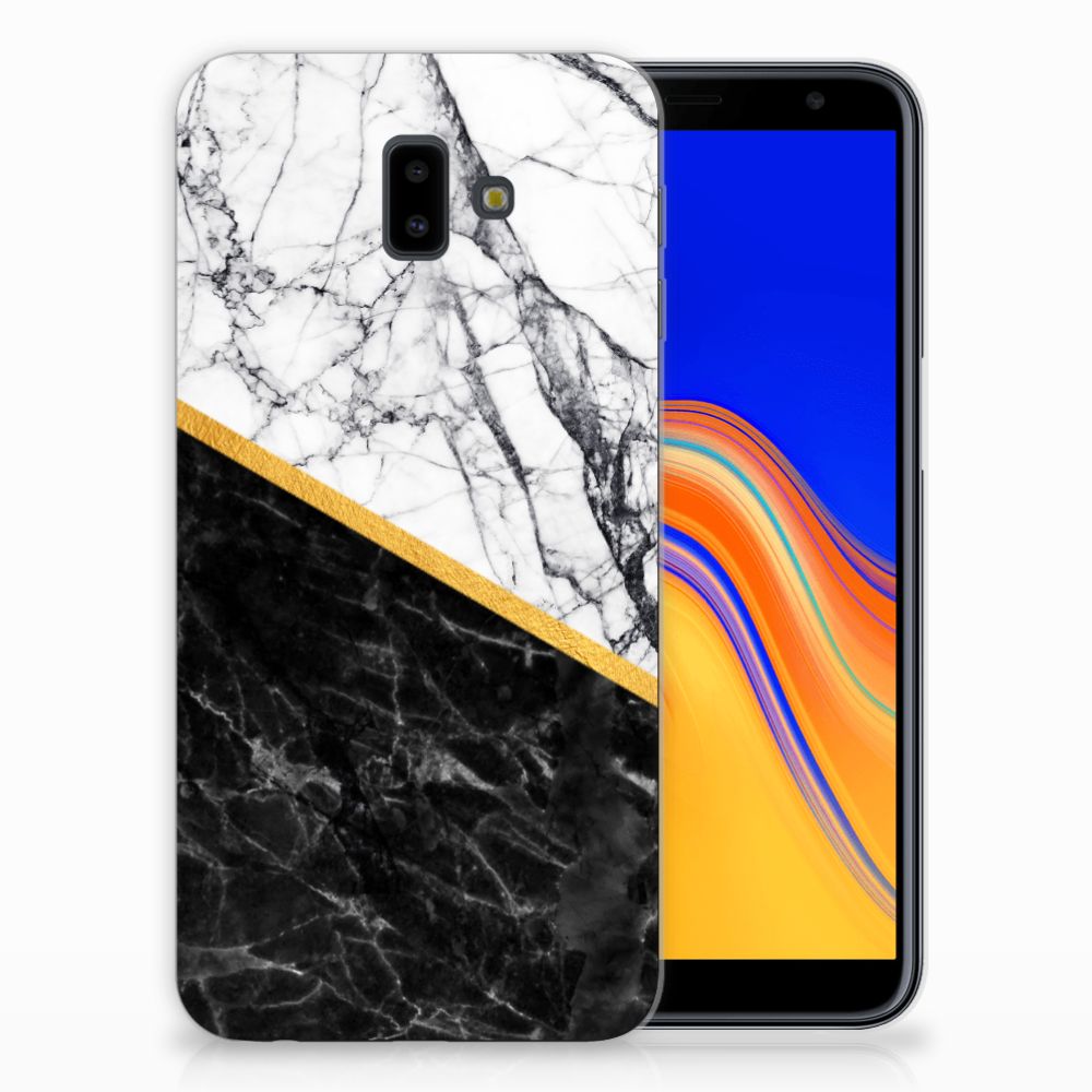 Samsung Galaxy J6 Plus (2018) TPU Siliconen Hoesje Marmer Wit Zwart - Origineel Cadeau Man