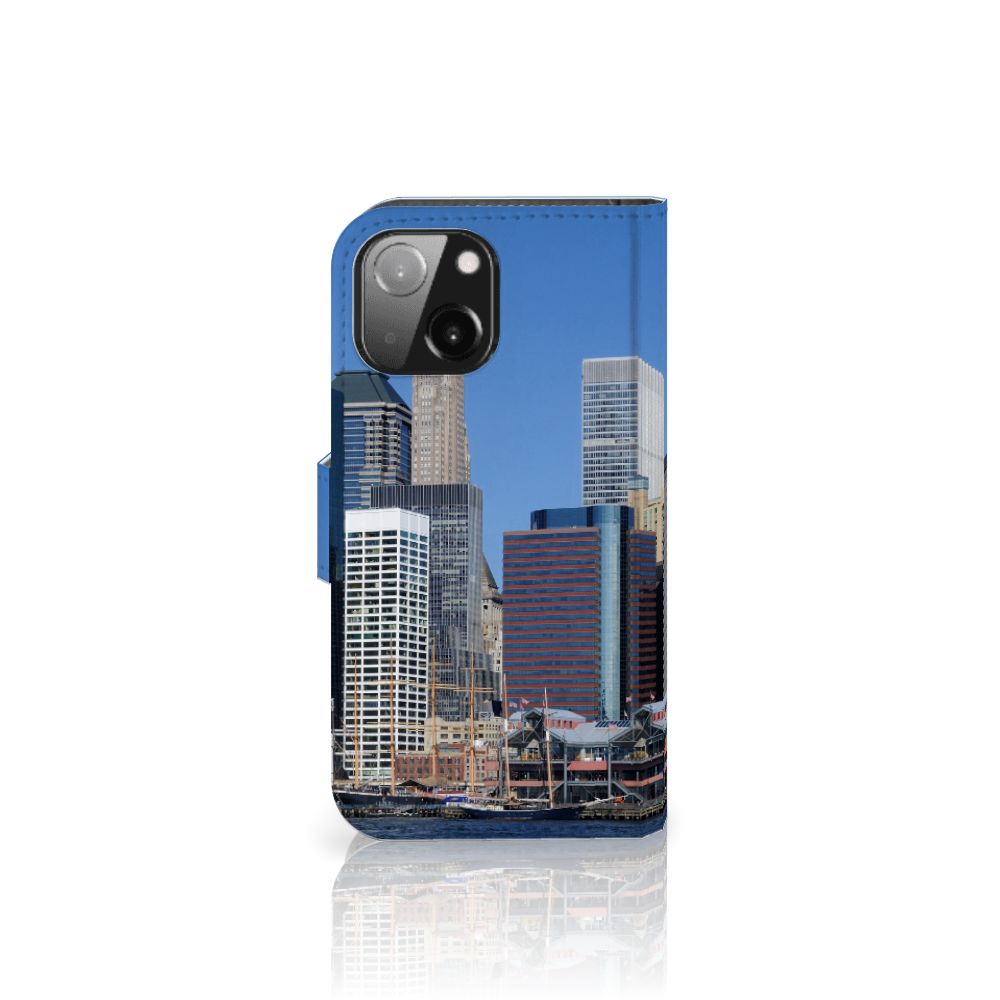 iPhone 13 Mini Flip Cover Vrijheidsbeeld met skyline van New York als print.