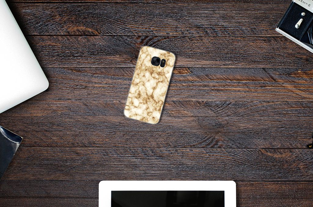 Samsung Galaxy S7 TPU Siliconen Hoesje Marmer Goud
