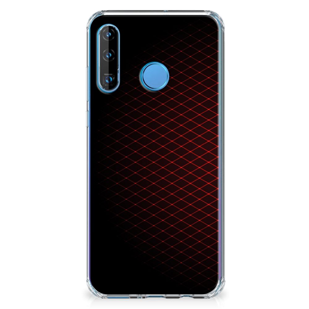 Huawei P30 Lite Doorzichtige Silicone Hoesje Geruit Rood