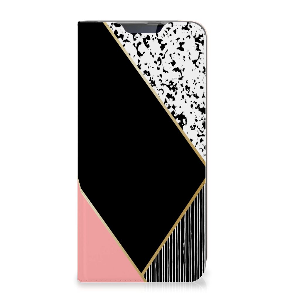 Samsung Galaxy A60 Stand Case Zwart Roze Vormen