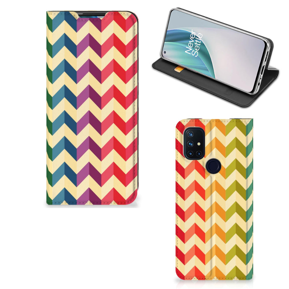 OnePlus Nord N10 5G Hoesje met Magneet Zigzag Multi Color