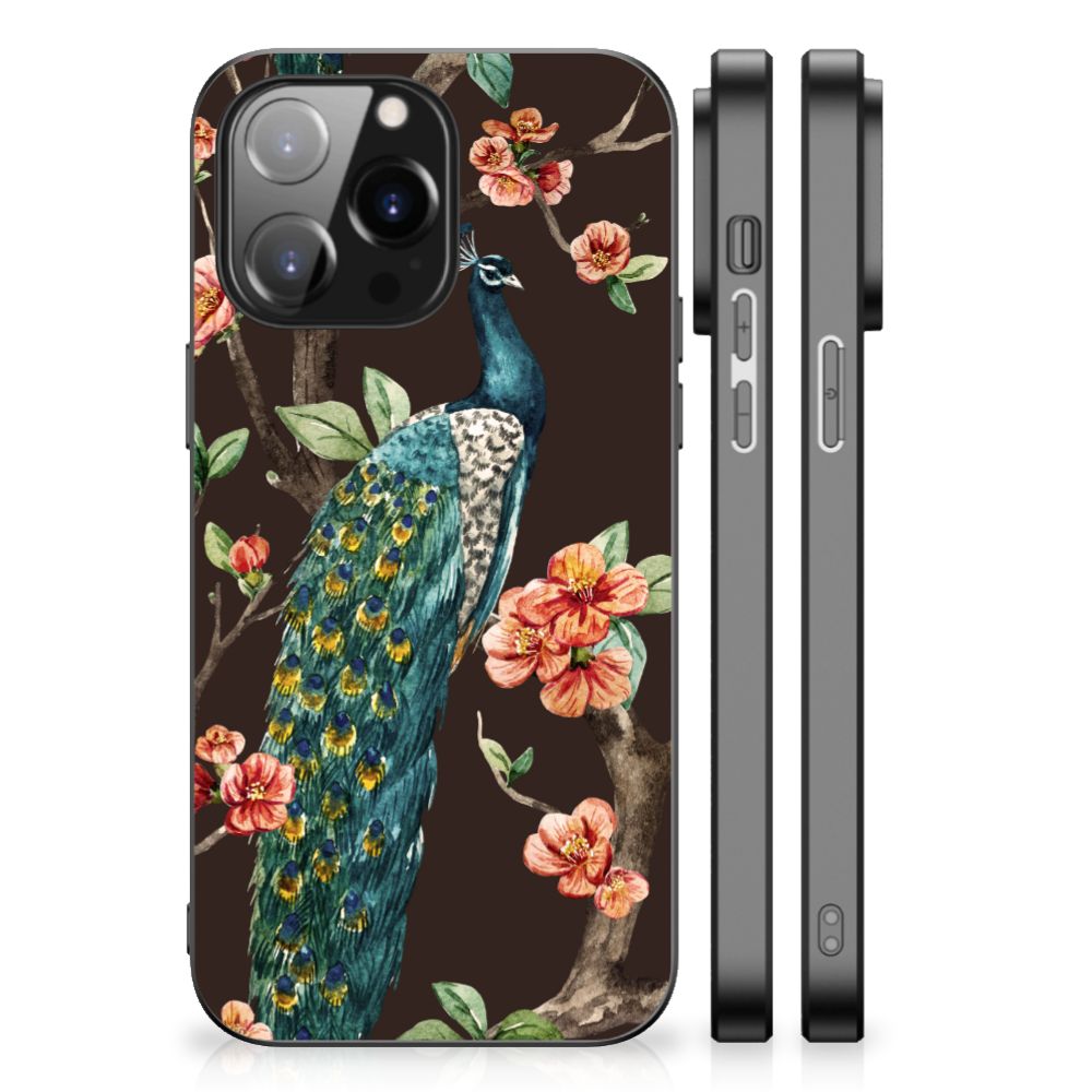 iPhone 14 Pro Max Dierenprint Telefoonhoesje Pauw met Bloemen