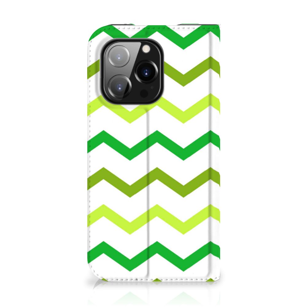iPhone 14 Pro Hoesje met Magneet Zigzag Groen