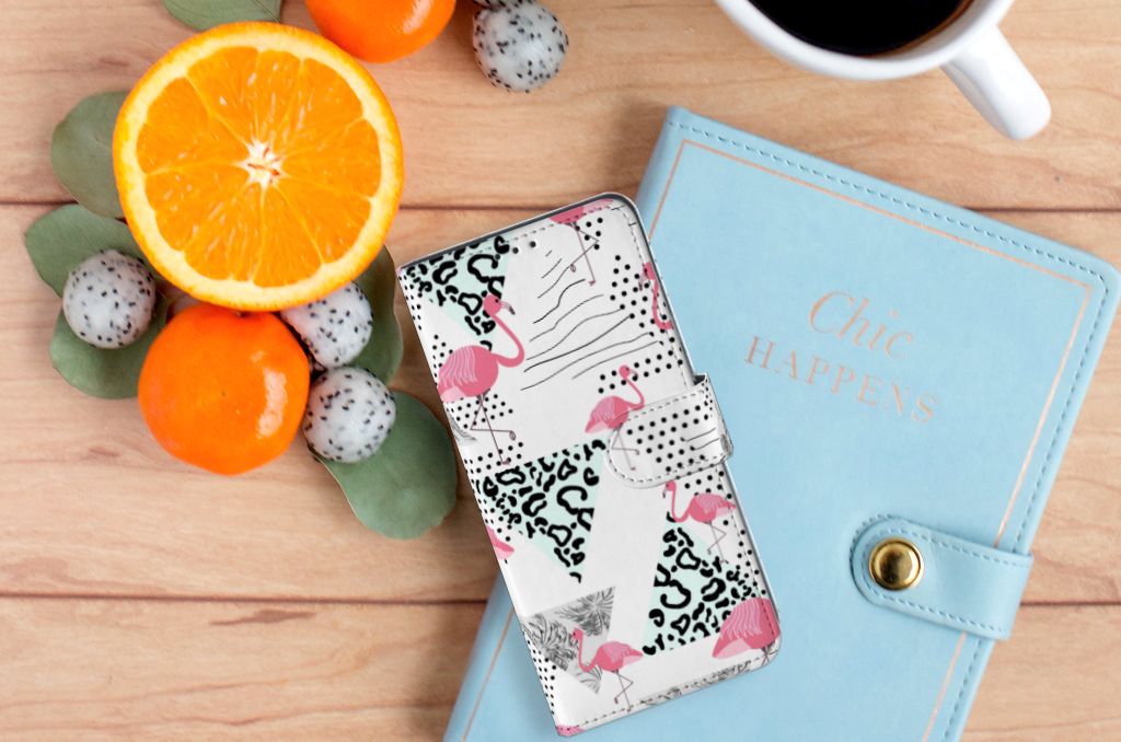 OPPO A91 | Reno3 Telefoonhoesje met Pasjes Flamingo Triangle