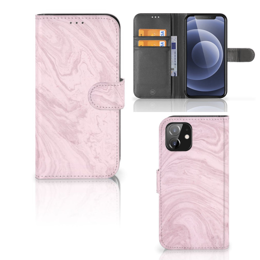 iPhone 12 | 12 Pro (6.1") Bookcase Marble Pink - Origineel Cadeau Vriendin