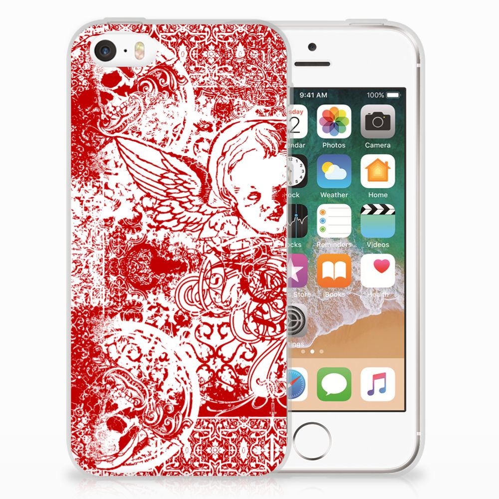 Silicone Back Case Apple iPhone SE | 5S Angel Skull Rood