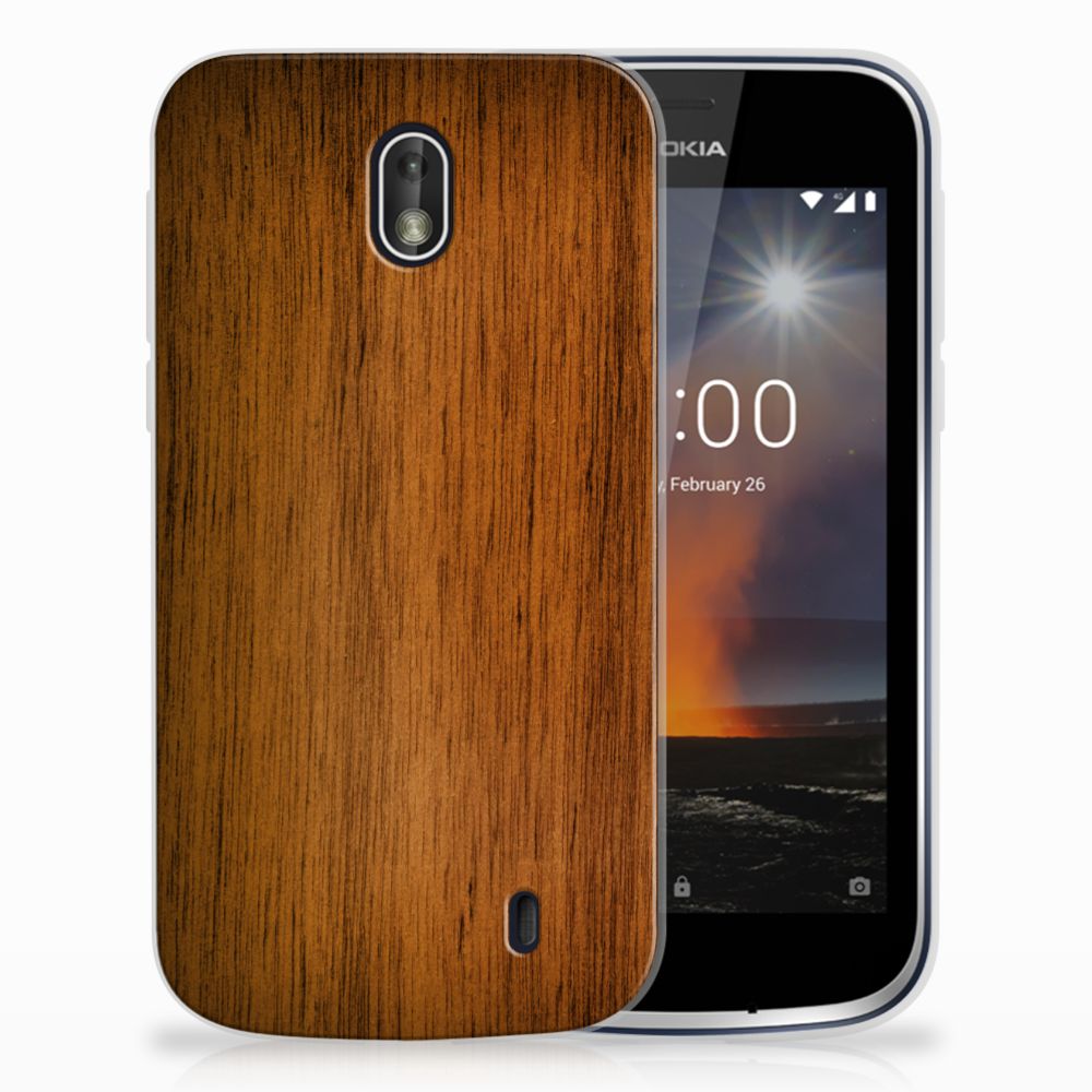 Nokia 1 Bumper Hoesje Donker Hout