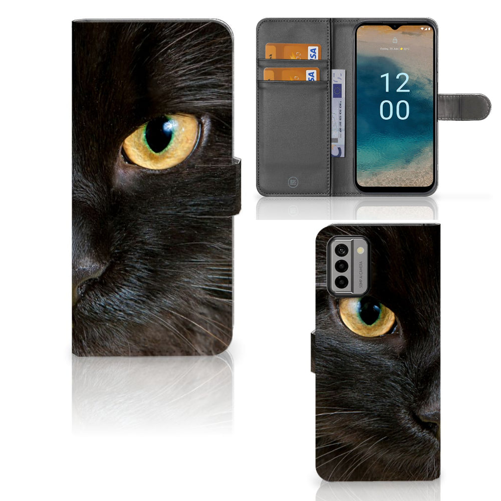 Nokia G22 Telefoonhoesje met Pasjes Zwarte Kat