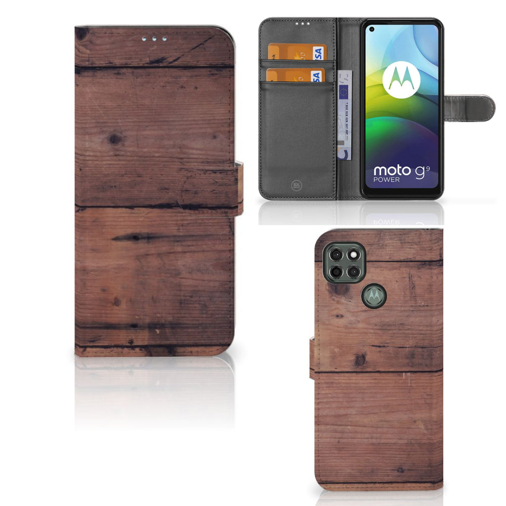 Motorola Moto G9 Power Book Style Case Old Wood