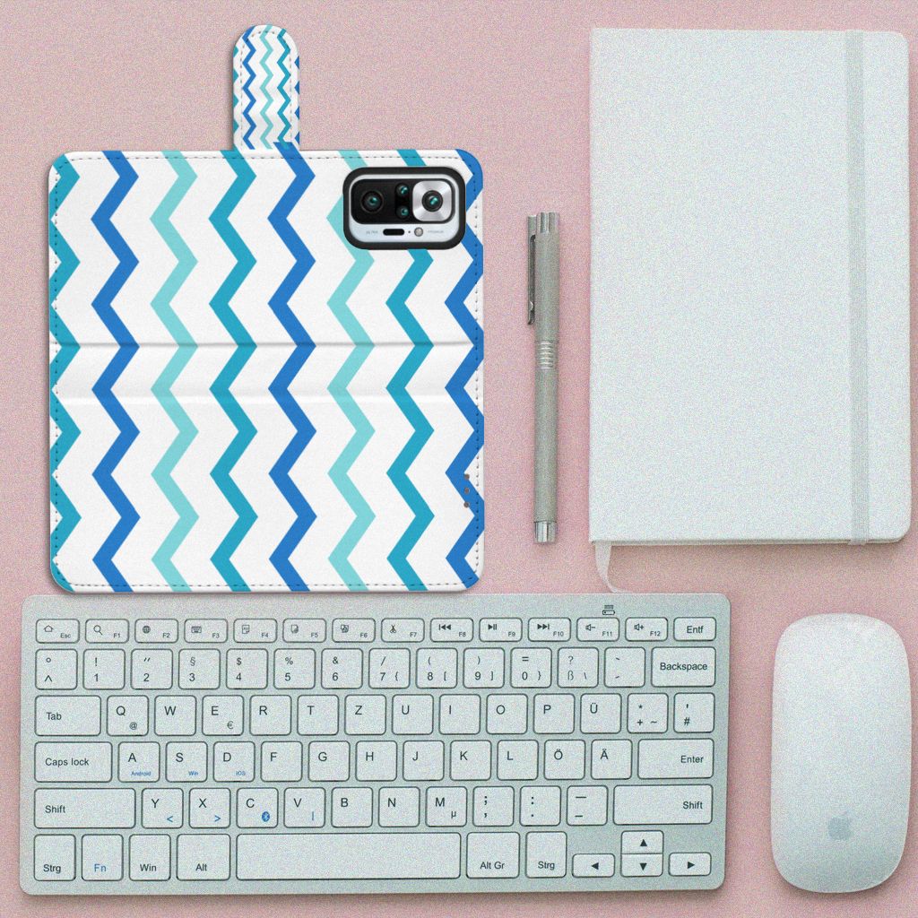 Xiaomi Redmi Note 10 Pro Telefoon Hoesje Zigzag Blauw