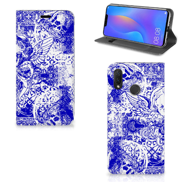 Mobiel BookCase Huawei P Smart Plus Angel Skull Blauw