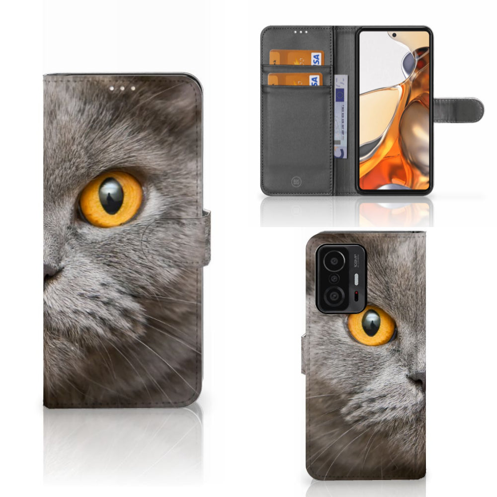 Telefoonhoesje met Pasjes Xiaomi 11T | 11T Pro Britse Korthaar met indrukwekkende kattenprint en ruimte voor pasjes.