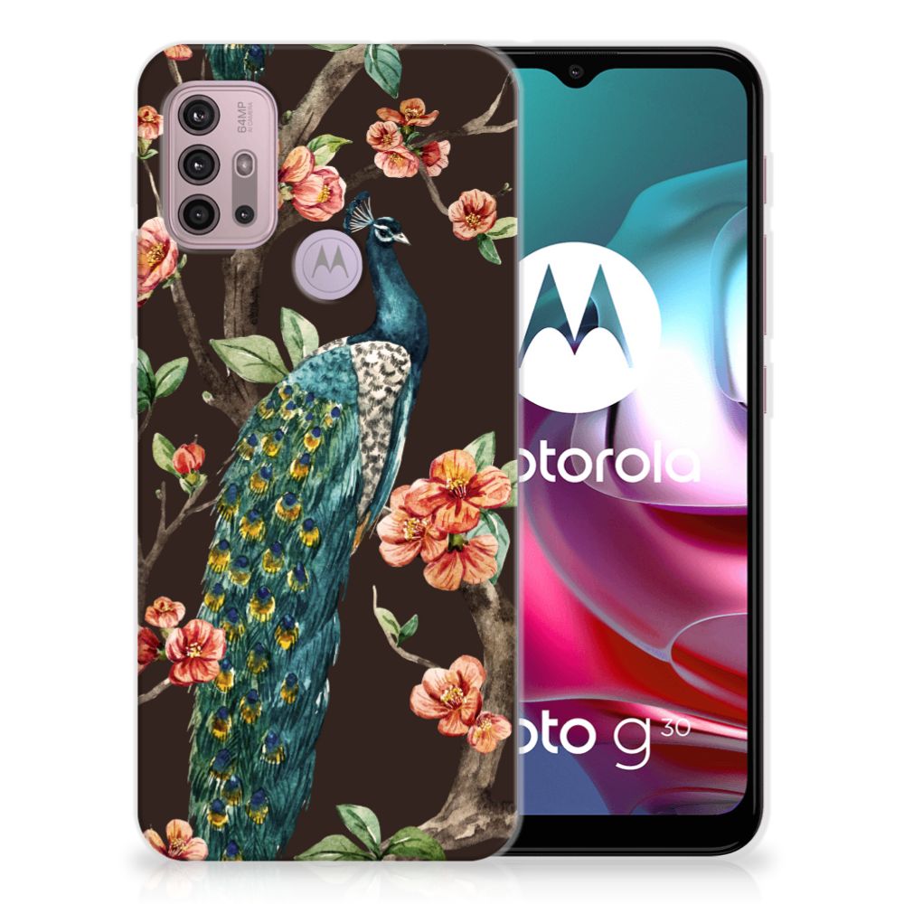 Motorola Moto G30 | G10 TPU Hoesje Pauw met Bloemen